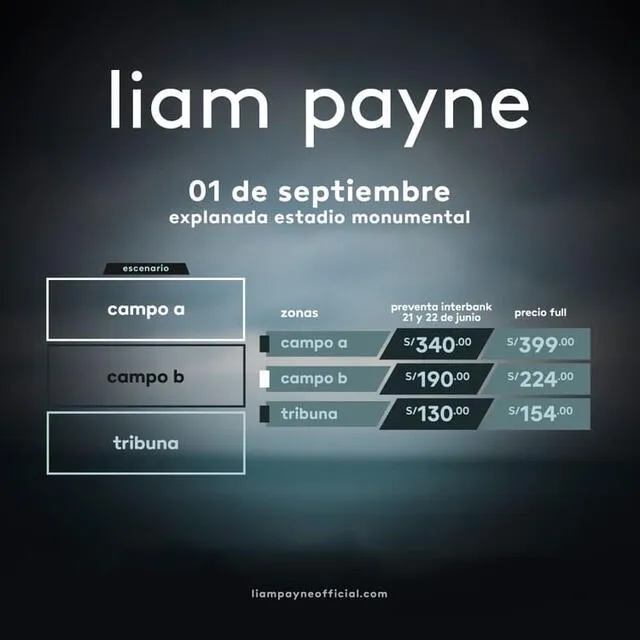 Tarifario para ver a Liam Payne en concierto. Foto: Teleticket   