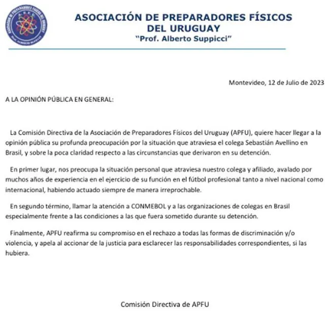 Mediante las redes sociales, el organismo vinculado con el deporte en Uruguay expresó su postura sobre lo ocurrido con su compatriota Sebastián Avellino. Foto: APFU/Twitter   