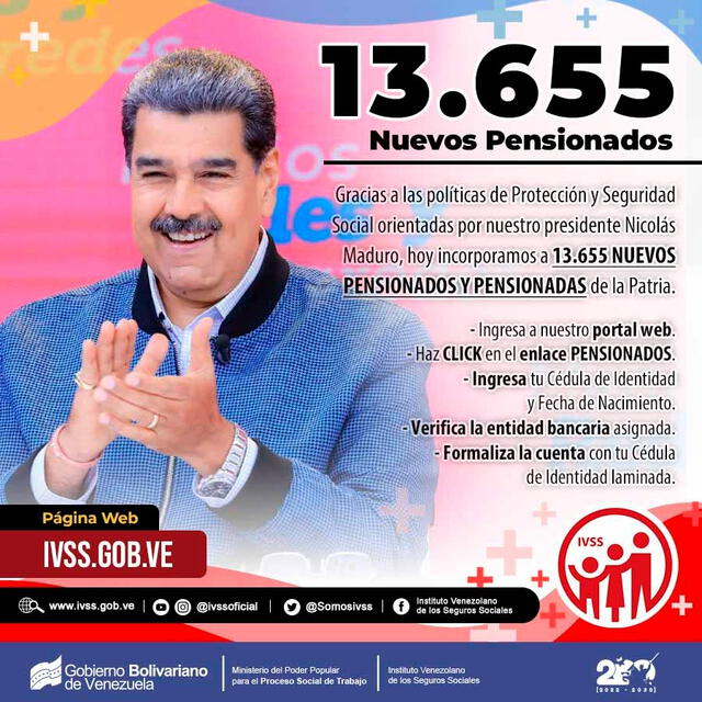 El gobierno de Nicolás Maduro incorporó a 13.655 nuevos pensionados este 21 de julio. Foto: SomosIVSS/ Twitter   