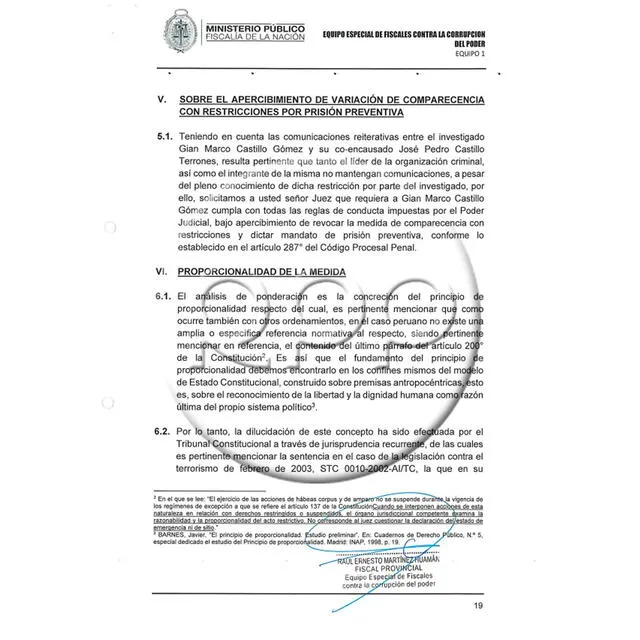  Documento difundido en el que se solicita el cambio de comparecencia con restricciones. Foto: RPP   