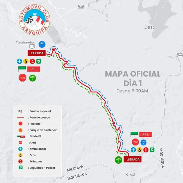  Mapa oficial del día 1. Foto: Difusión    