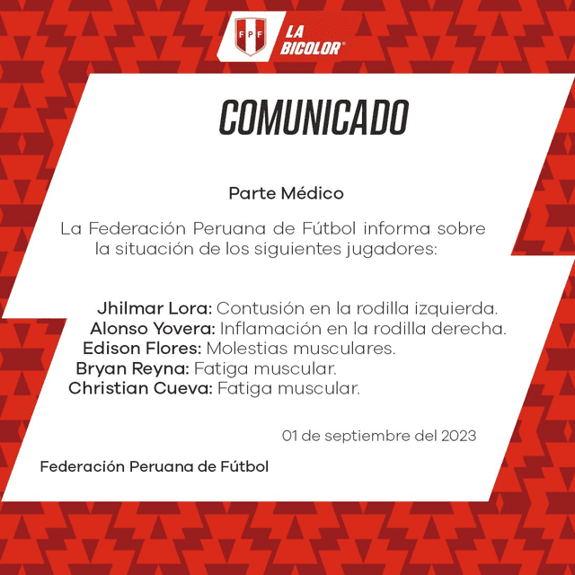  Selección peruana, lesionados. Foto: Twitter.   