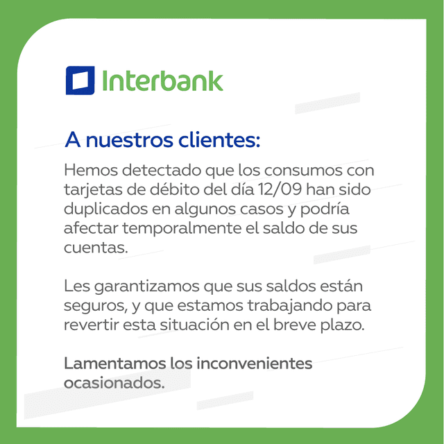 Este es el comunicado por parte de Interbank. Foto: Captura de X/Interbank   