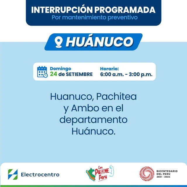  Corte de luz en Huánuco, 24 de septiembre. Foto: Electrocentro 