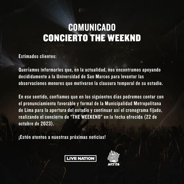 The Weeknd apoya eventos en estadio San Marcos. Foto: difusión    