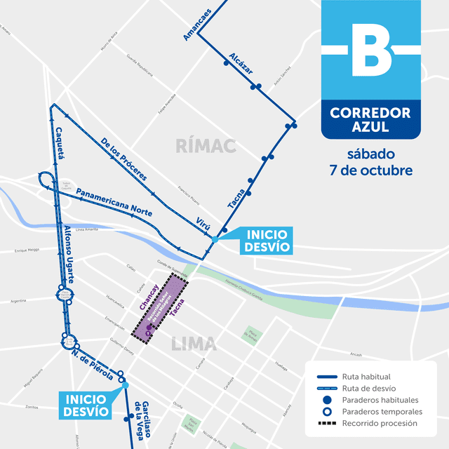 Modificación de la ruta del Corredor Azul. Foto: ATU   