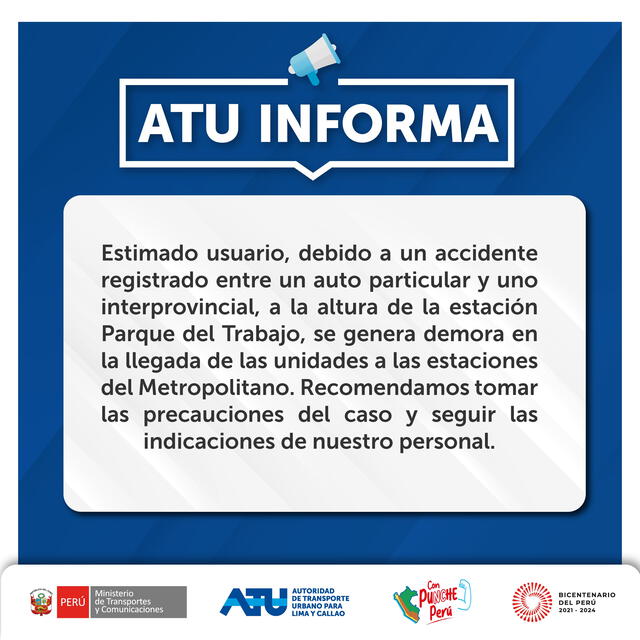 Comunicado de ATU. Foto: Twitter   