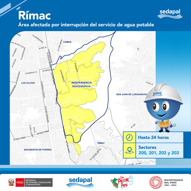  Mapa de zonas afectadas en el Rímac. Foto: Sedapal   