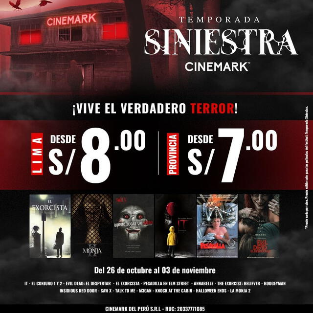  Temporada Siniestra de Cinemark. Foto: Cinemark/Facebook   