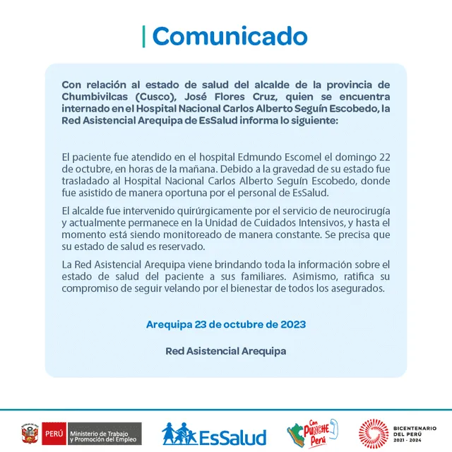 Comunicado de EsSalud. Foto: Difusión 