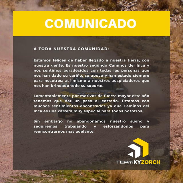 Comunicado del Team Kyzorch tras salida de Caminos del Inca de los hermanos Quispe.