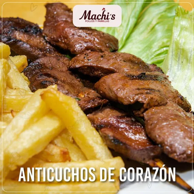  Anticucho con papas fritas de Machi's Pollos &amp; Parrillas. Foto: Machi's Pollos &amp; Parrillas/Facebook   