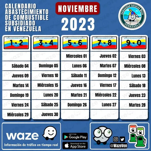 Este es cronograma completo de noviembre. Foto: Waze Venezuela/Facebook