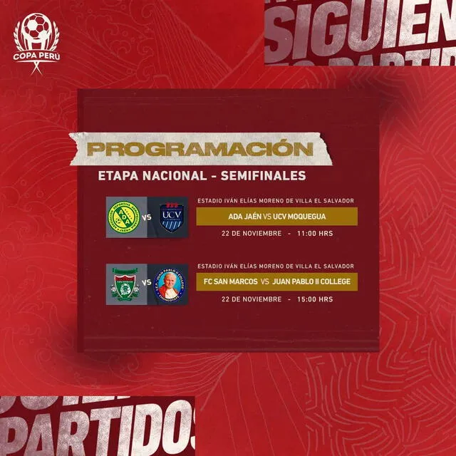  Programación para los próximos partidos. Foto: Facebook Copa Perú 