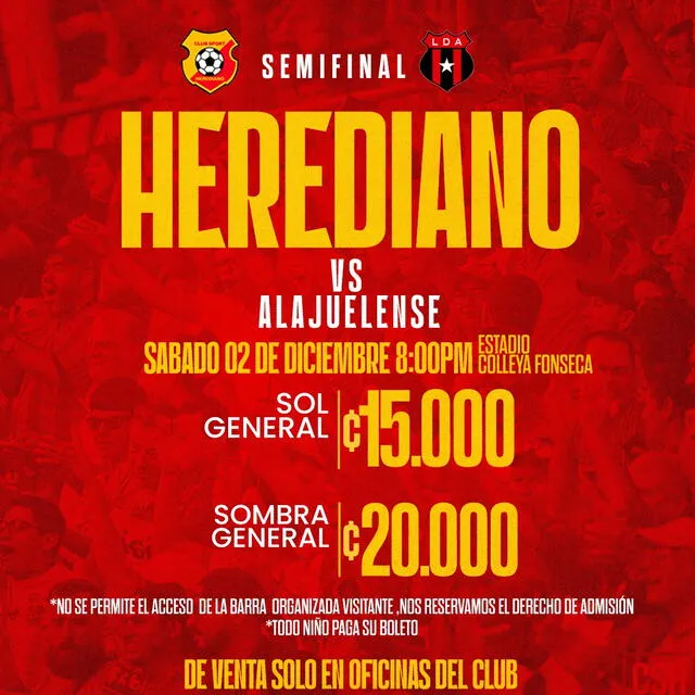 Entradas para partido ante Alajuelense. Foto: Club Sport Herediano   