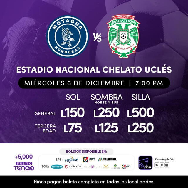 Entradas para el partido ante Marathón. Foto: Fútbol Club Motagua   