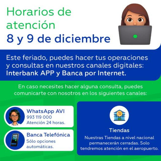 Información de los horarios de atención en Interbank. Foto: interbank   