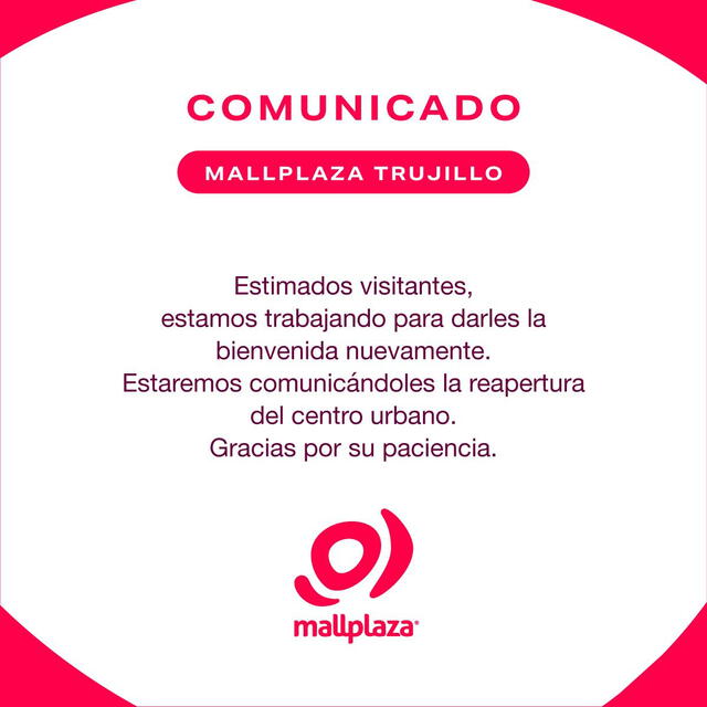 Comunicado de la entidad. Foto: Mallplaza 