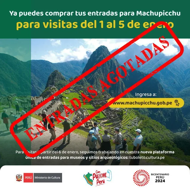  Entradas para Machu Picchu. Foto: Mincul 