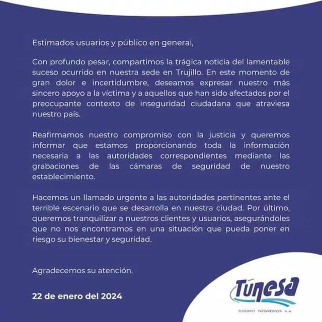 Comunicado de Tunesa