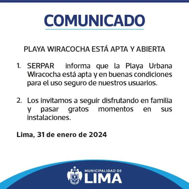 Gestión de Rafael López Aliaga realiza invitación a la playa artificial de San Juan de Lurigancho. Foto: Twitter/MML.   