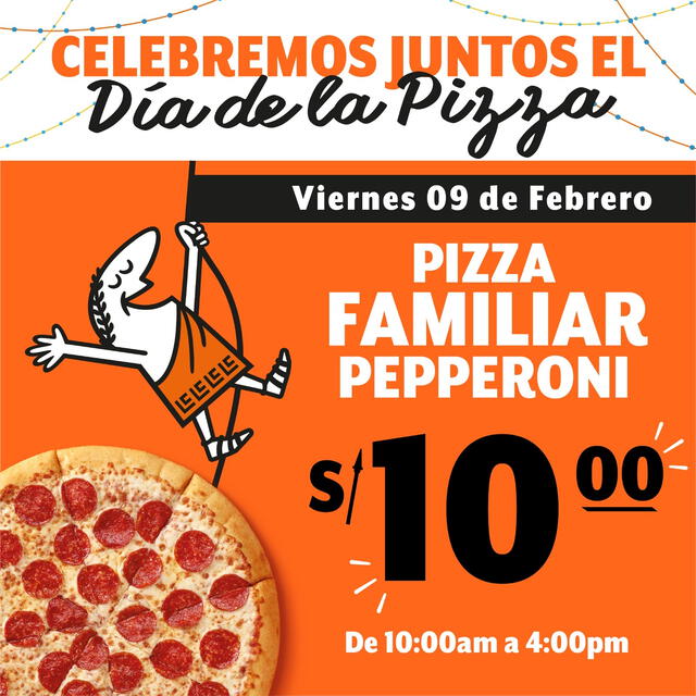 Puedes disfrutar de una pizza a mitad e precio hasta las 4.00 p. m.. Foto: Facebook   