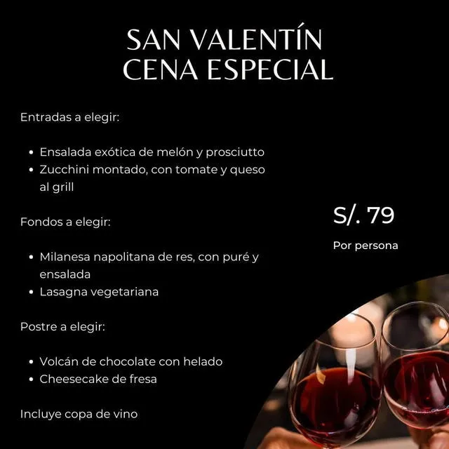 Las opciones de cena por San Valentín. Foto: Tostadora Café 