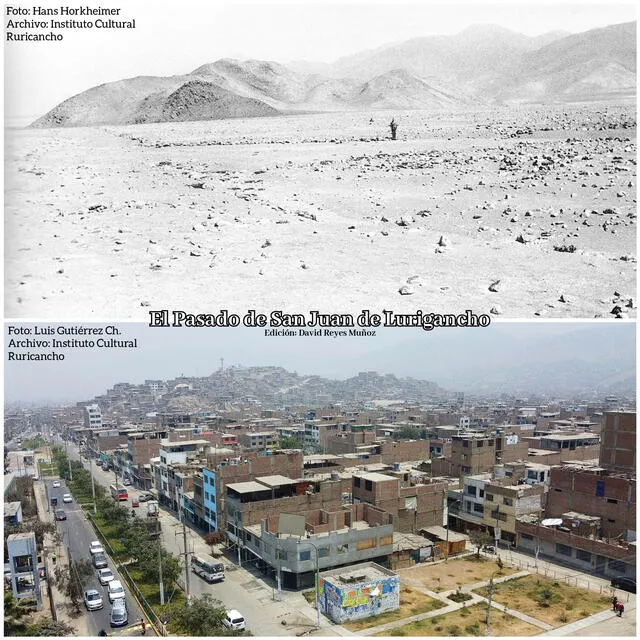 Capturas fotográficas comparativas de las pampas de Canto Grande en 1960 (arriba) y 2022 (abajo). Foto: David Reyes/Facebook   