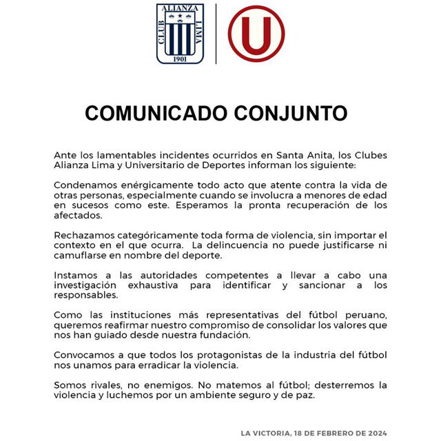  Alianza Lima y Universitario.   