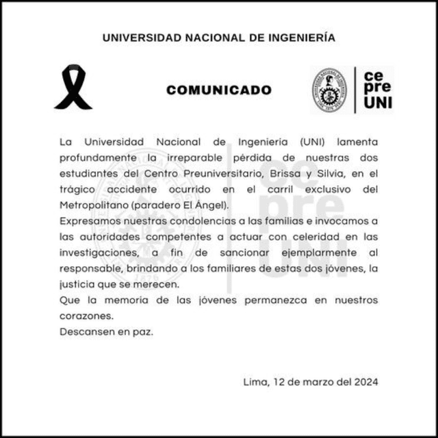 CEPRE UNI, UNI, accidente de tránsito, PNP, Independencia