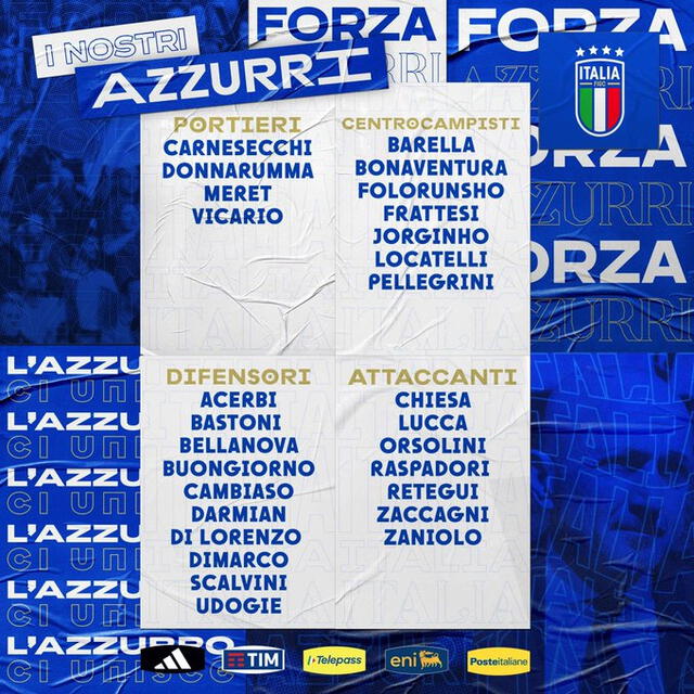 Convocados en la selección italiana. Foto: Azzurri/X   