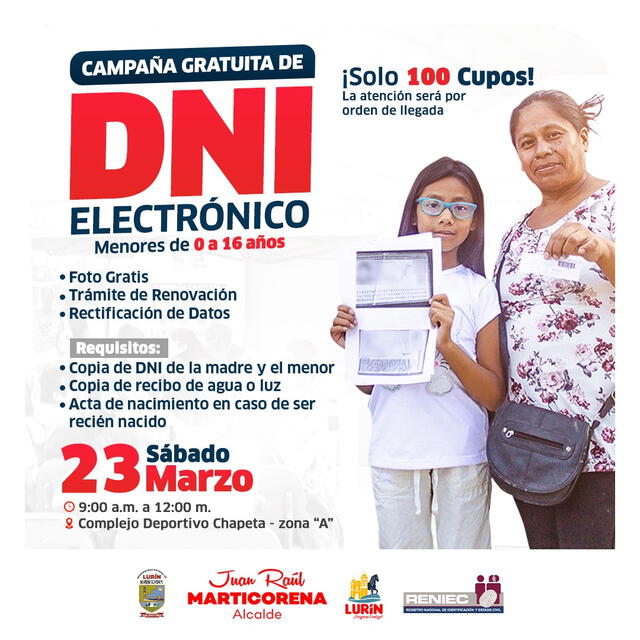 Campaña viene impulsada por el distrito de Lurín y el Reniec. Foto: Municipio de Lurín   