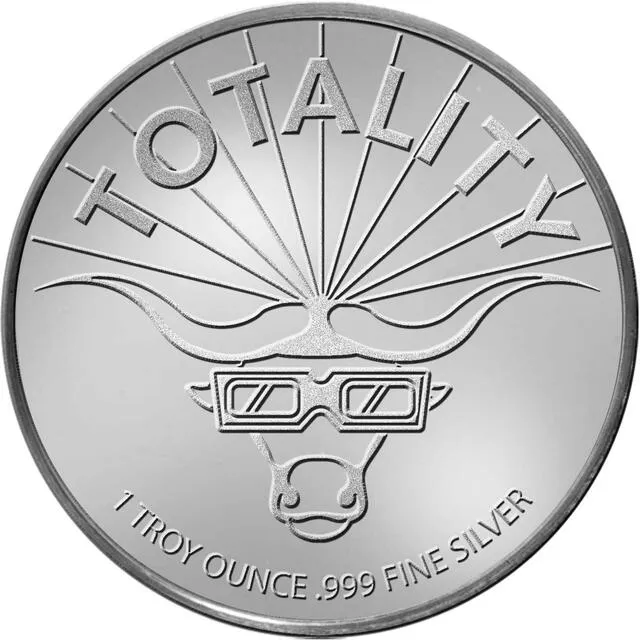 El reverso de la moneda Totality muestra un longhorn con lentes, en alusión al eclipse solar. Foto: Total Eclipse Texas Silver Coin   