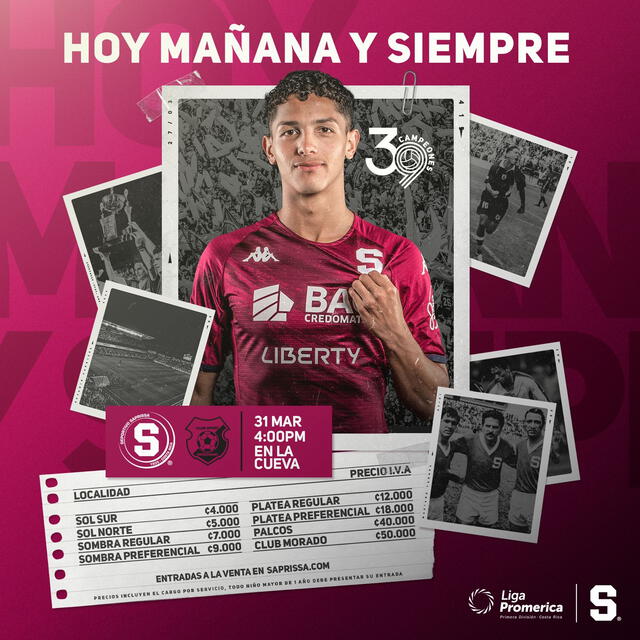 Precios Saprissa vs. Herediano. Foto: X/Saprissa.   