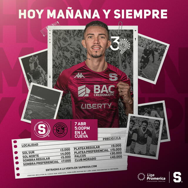 Precios Saprissa vs. Sporting San José. Foto: Saprissa. 