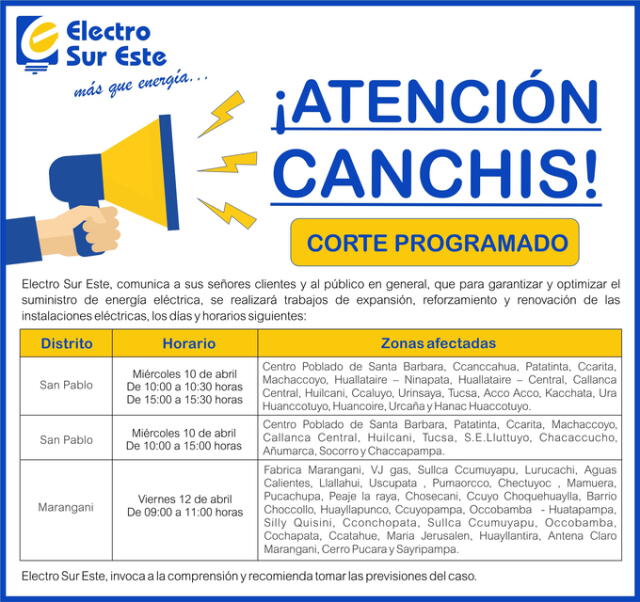  Corte de luz en Cusco. Foto: Electro Sur Este    