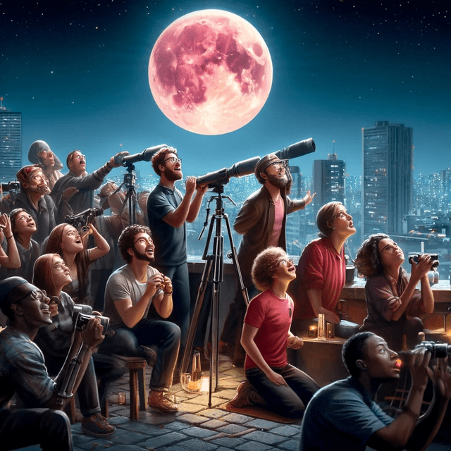 La luna rosa es un evento que reúne a los fanáticos de la astronomía. Foto: ChatGPT.   
