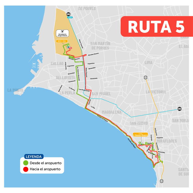 Ruta 5 está diseñada por el circuito de playas hacia el distrito de Miraflores, donde hay conexiones con la Línea 1 y el Metropolitano. Foto: ATU   