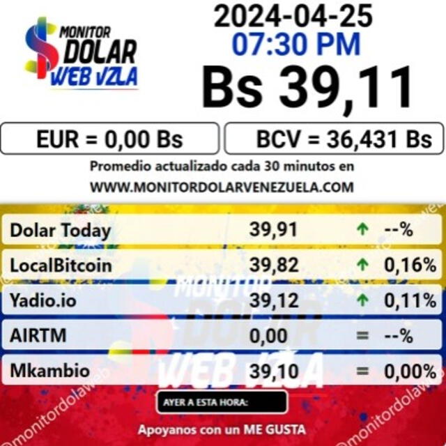 El portal web oficial de Monitor Dolar actualizó el precio de la divisa estadounidense para este 26 de abril de 2024. Foto: Monitor Dolar   