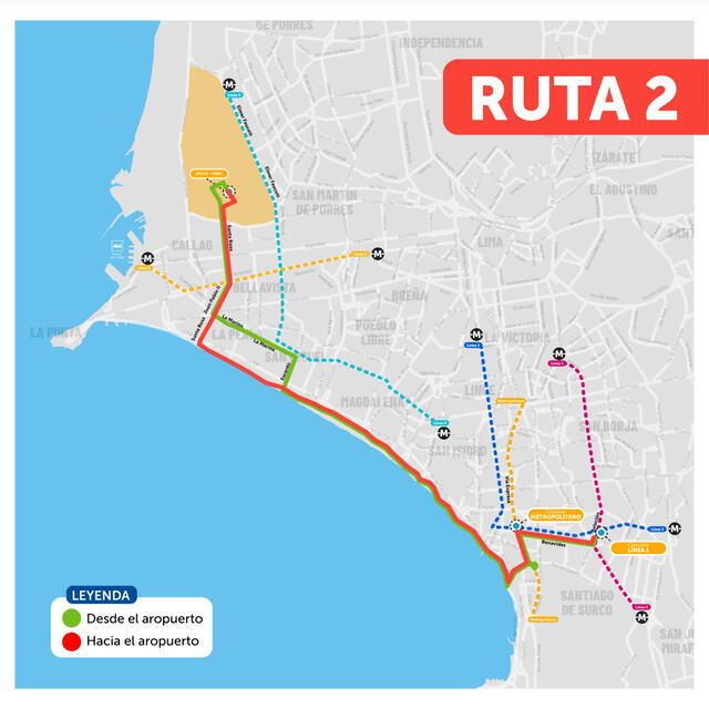  La ruta 2 cubre principalmente la costa de Lima y se acerca a la avenida Benavides para facilitar el trasbordo con la Línea 1 del Metro. Foto: ATU   