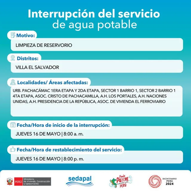 Sedapal anuncia corte de agua en Lima desde lunes 13 hasta el 16 de mayo: conoce zonas y horarios