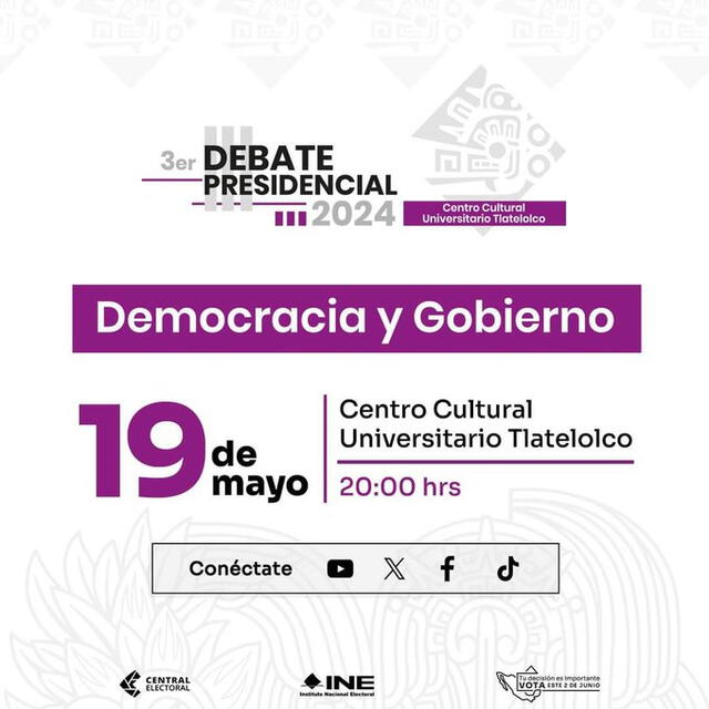 Este debate es el último de los tres programados por el Instituto Nacional Electoral (INE). Foto: X/@Montano_Ventura.   