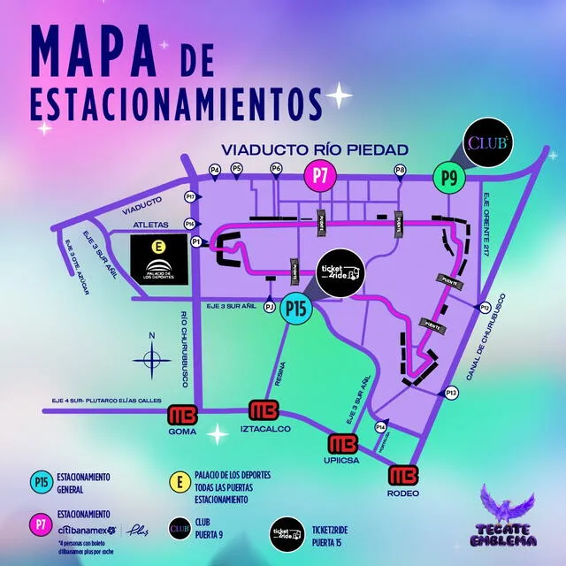 Mapa de estacionamiento. Foto: X/Tecate Emblema   