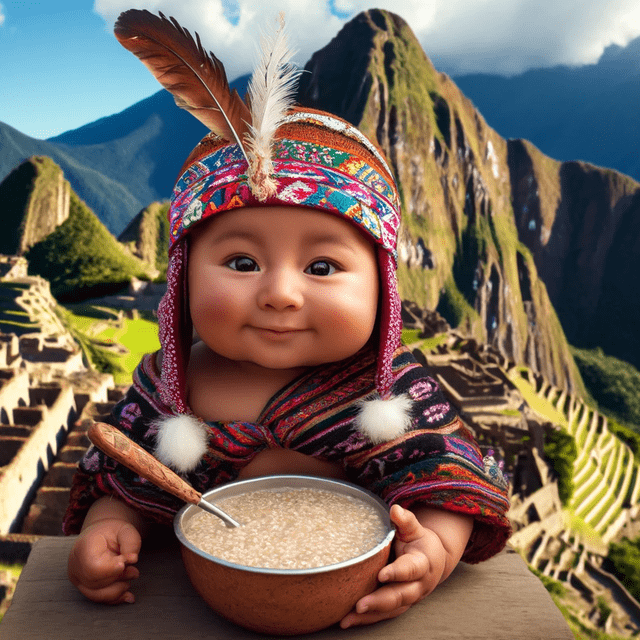Un bebé del Tahuantinsuyo con una papilla de quinua. Foto: ChatGPT   