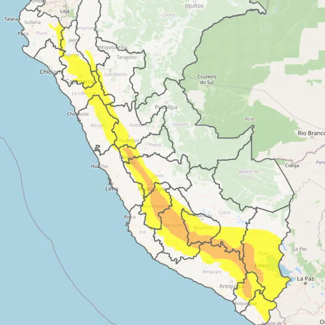  Zonas afectadas este sábado 01 de junio. Foto: foto captura de Senamhi   