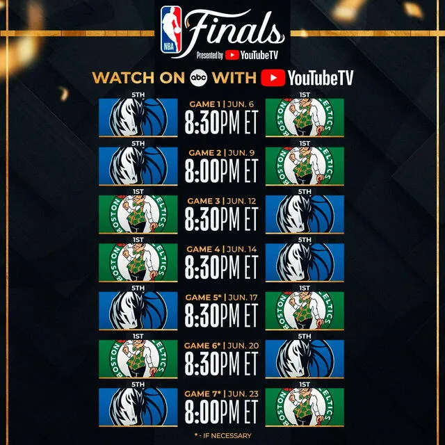 Calendario de las NBA Finals 2024. Foto: NBA   