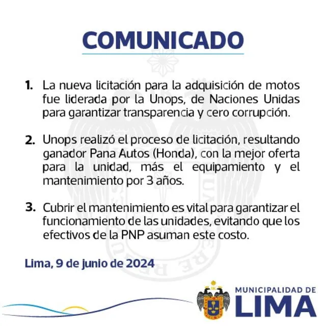 Comunicado de la MML. Foto: X   