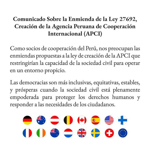 Comunicado de la Unión Europea en Perú. Foto: Unión Europea en Perú   