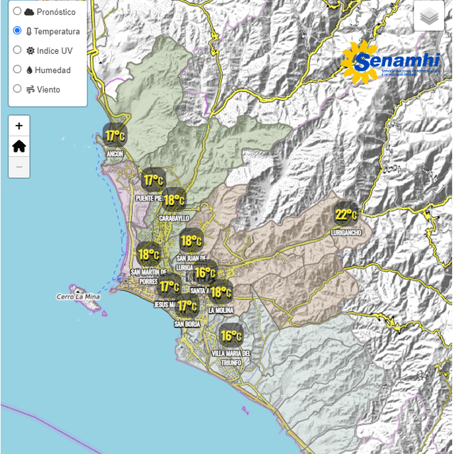  Senamhi detecta leve aumento de las temperaturas. Foto: captura de pantalla Senamhi.   