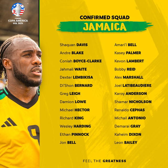 Jamaica presentó esta nómina. Foto: Conmebol Copa América 